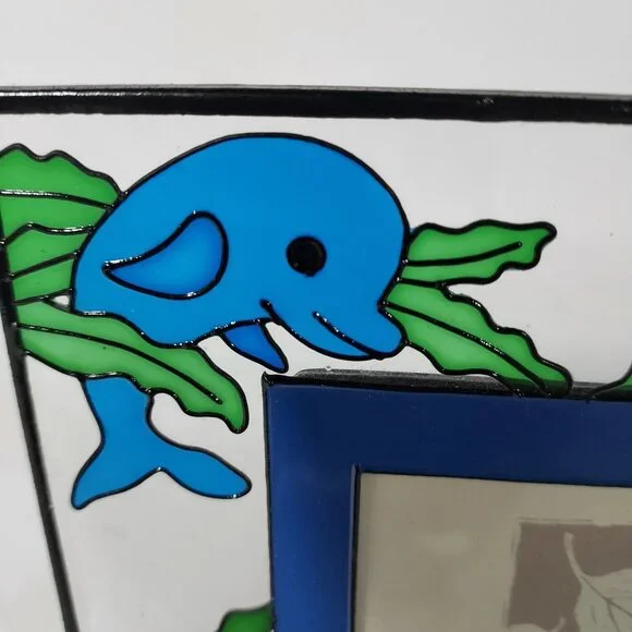 Glass Hand-Painted Sea Life Picture Frame Holds 2"x3" Photo - Picture 3 of 9